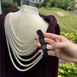 Custom velvet gown with pearls